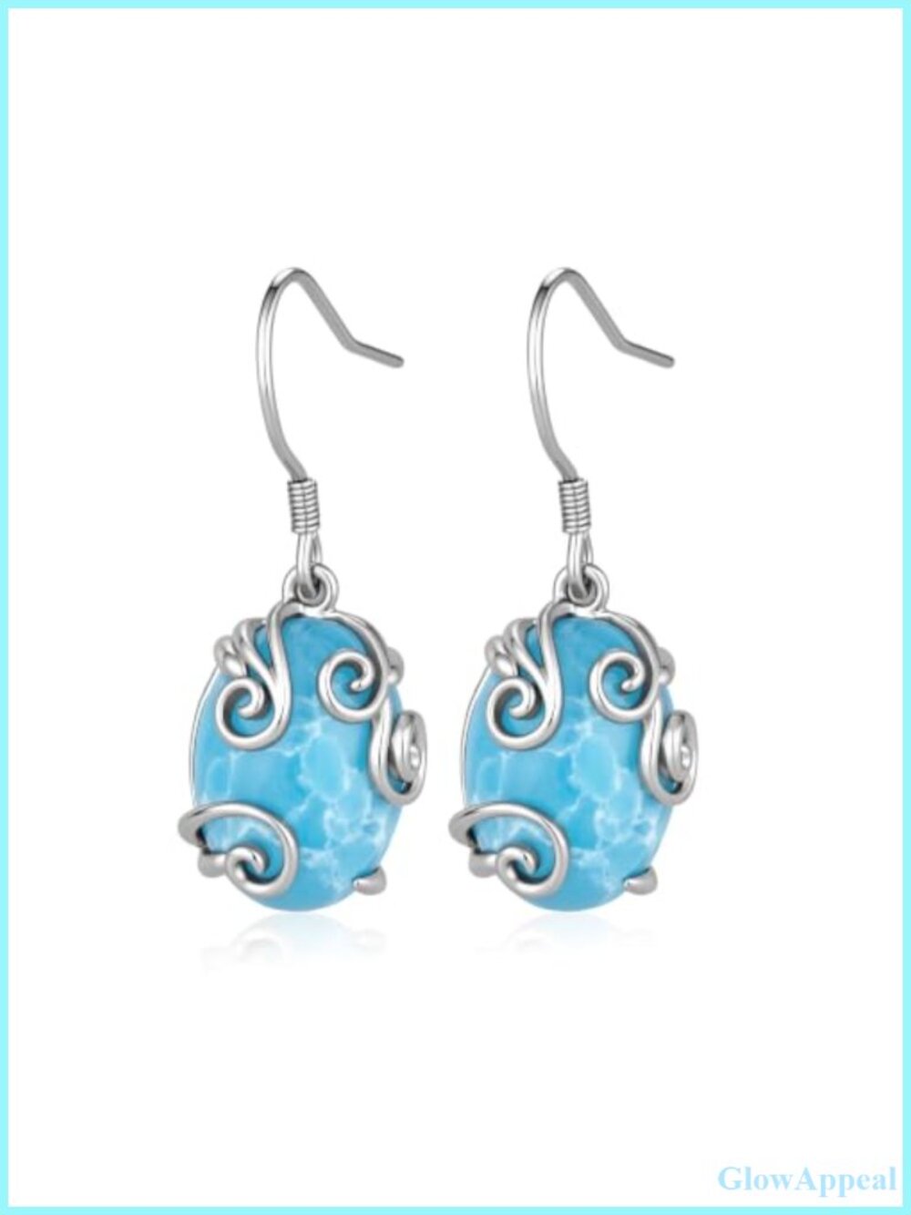 Larimar Dangle Earrings 925 Sterling Silver French Wire for Women